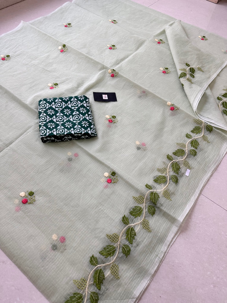 Embroidered Kota Cotton Doria Saree