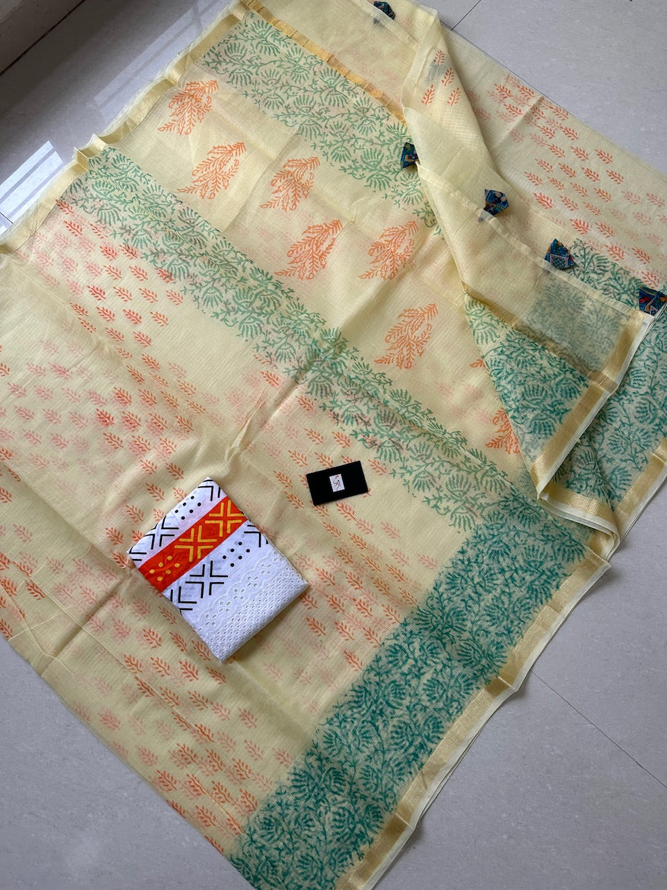 HandBlock Printed Kota Cotton Doria Saree