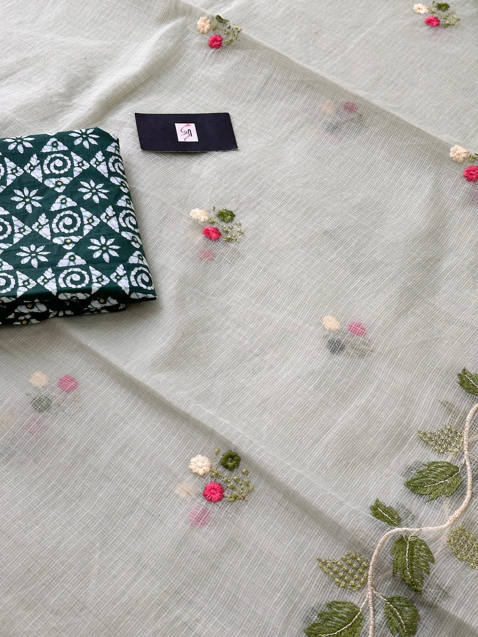 Embroidered Kota Cotton Doria Saree