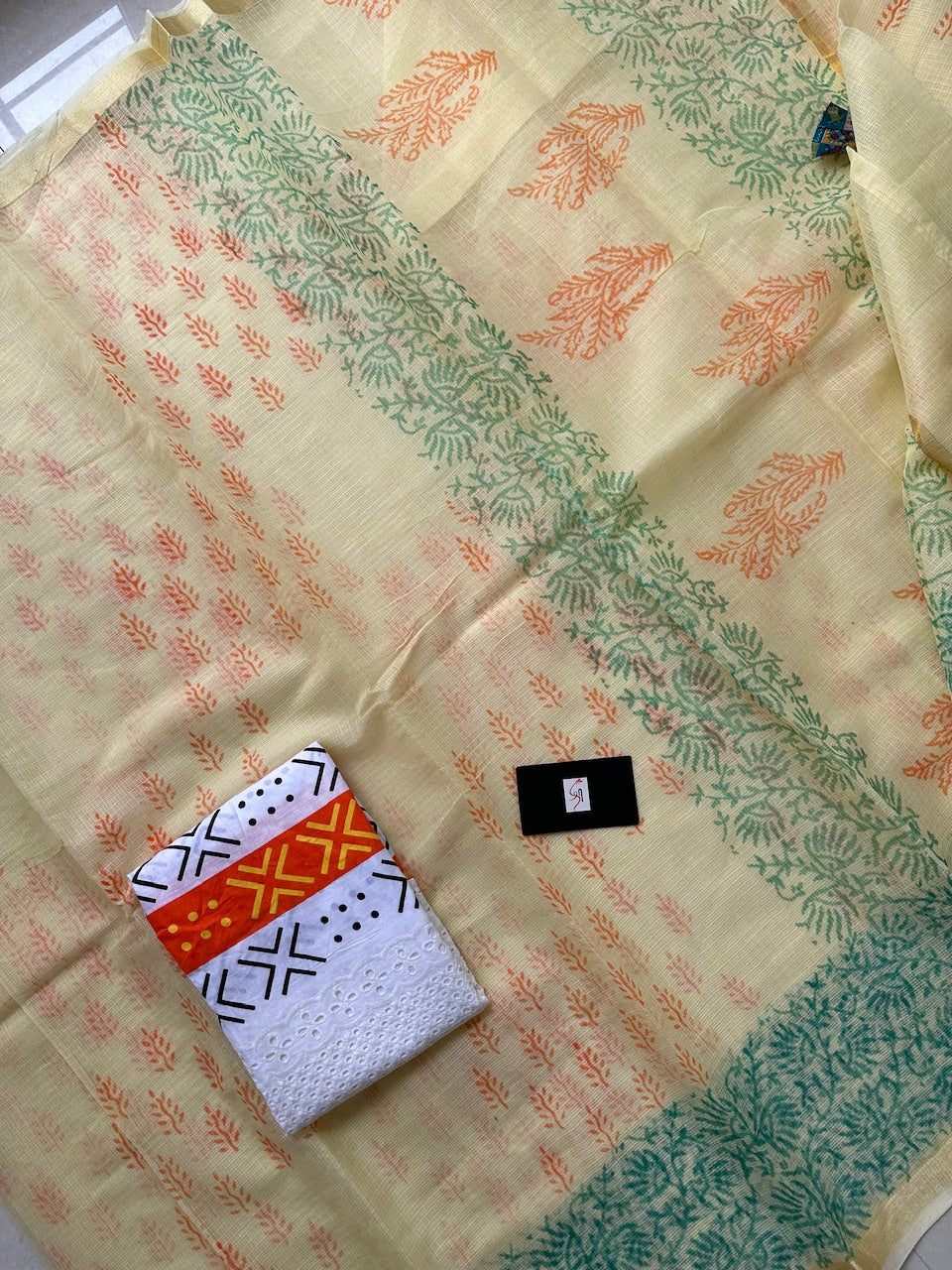 HandBlock Printed Kota Cotton Doria Saree