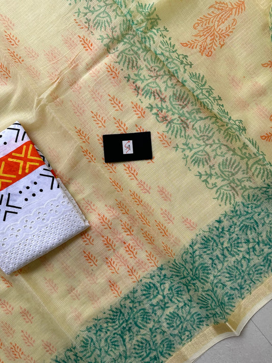 HandBlock Printed Kota Cotton Doria Saree