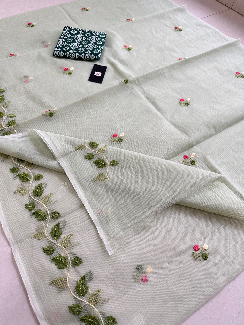 Embroidered Kota Cotton Doria Saree