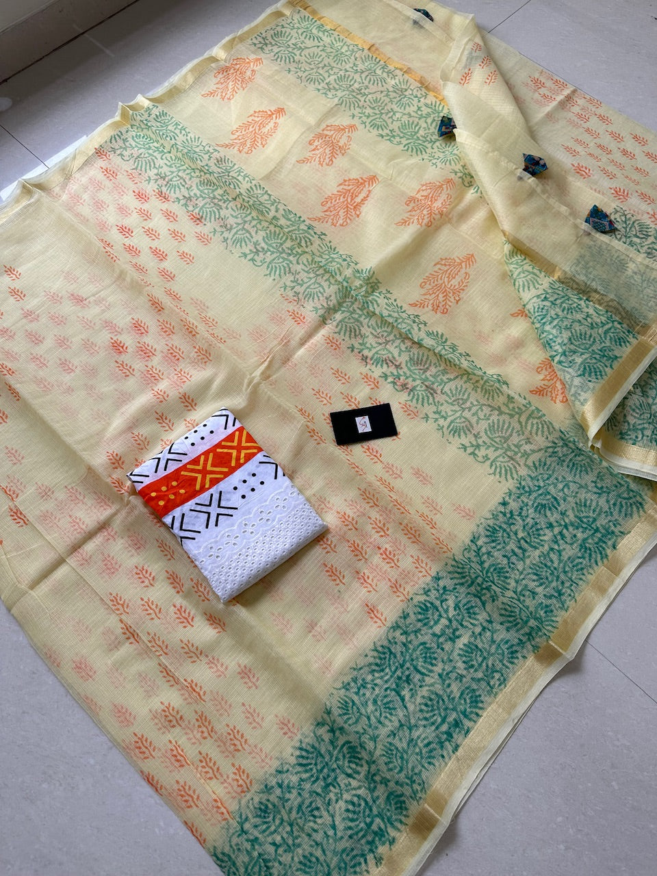 HandBlock Printed Kota Cotton Doria Saree