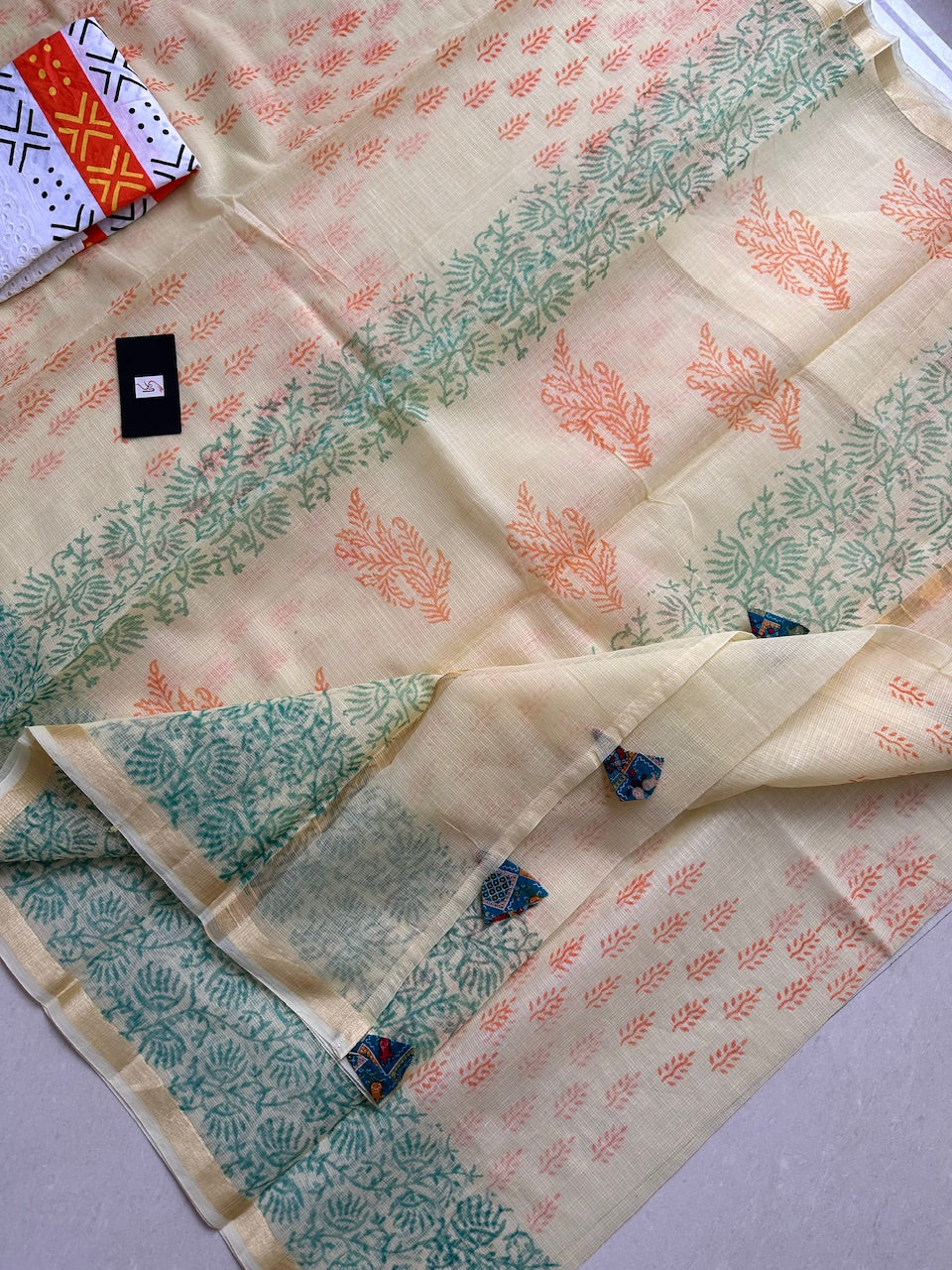 HandBlock Printed Kota Cotton Doria Saree