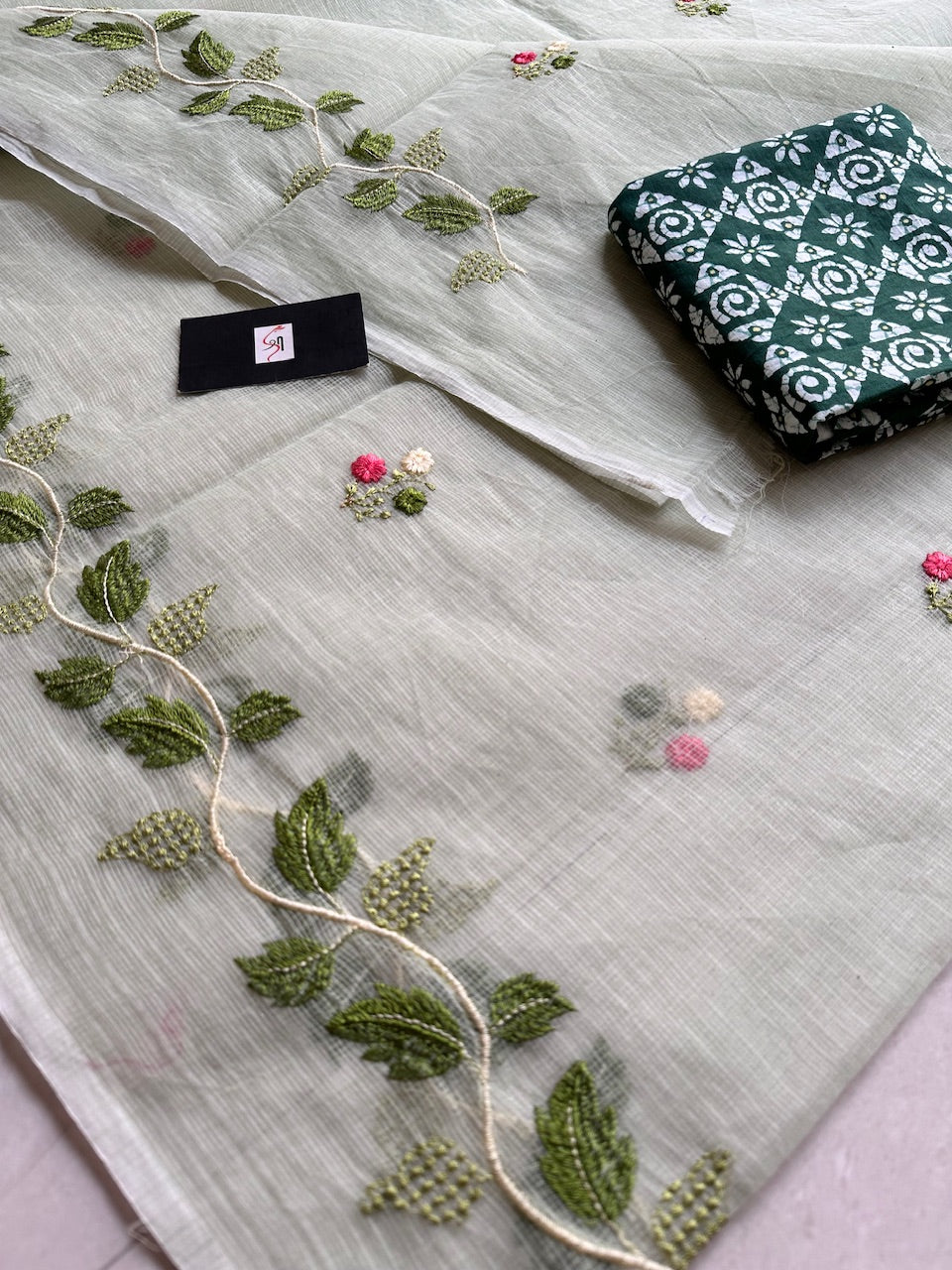 Embroidered Kota Cotton Doria Saree