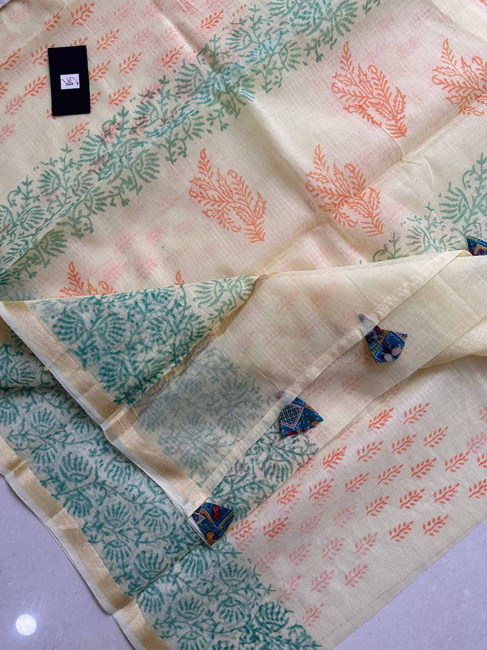 HandBlock Printed Kota Cotton Doria Saree