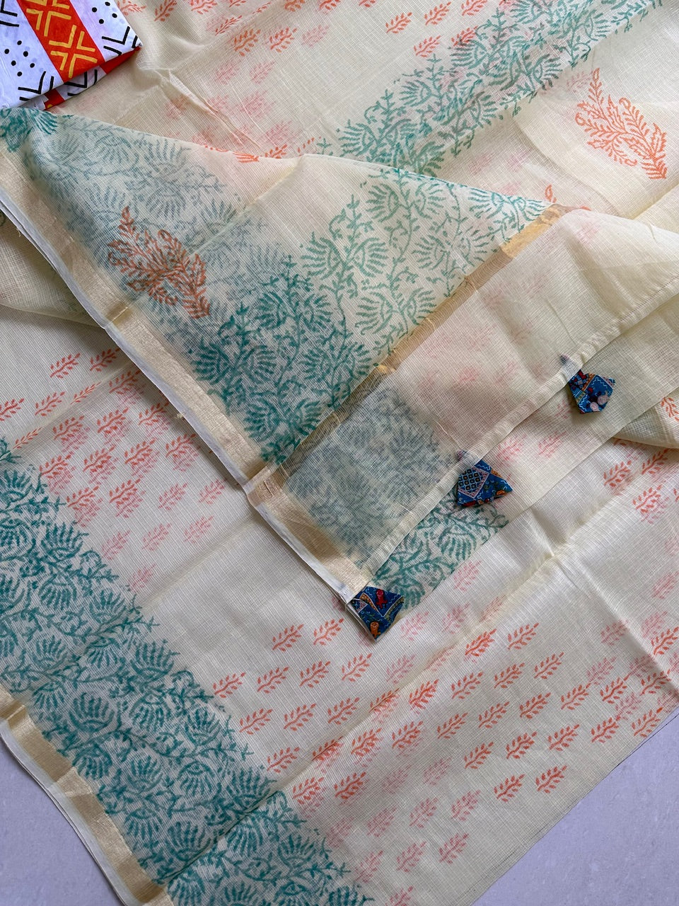 HandBlock Printed Kota Cotton Doria Saree