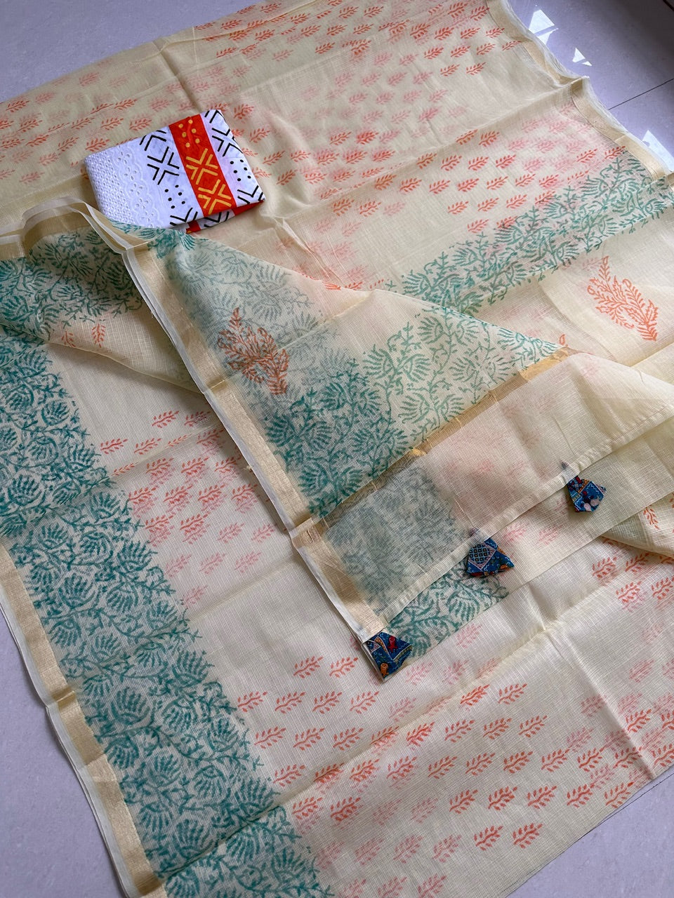 HandBlock Printed Kota Cotton Doria Saree