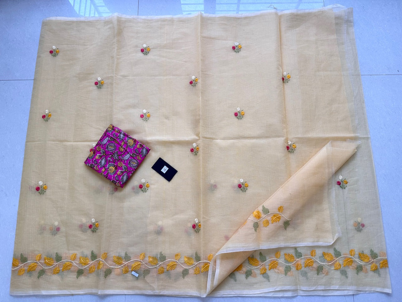 Embroidered Kota Cotton Doria Saree