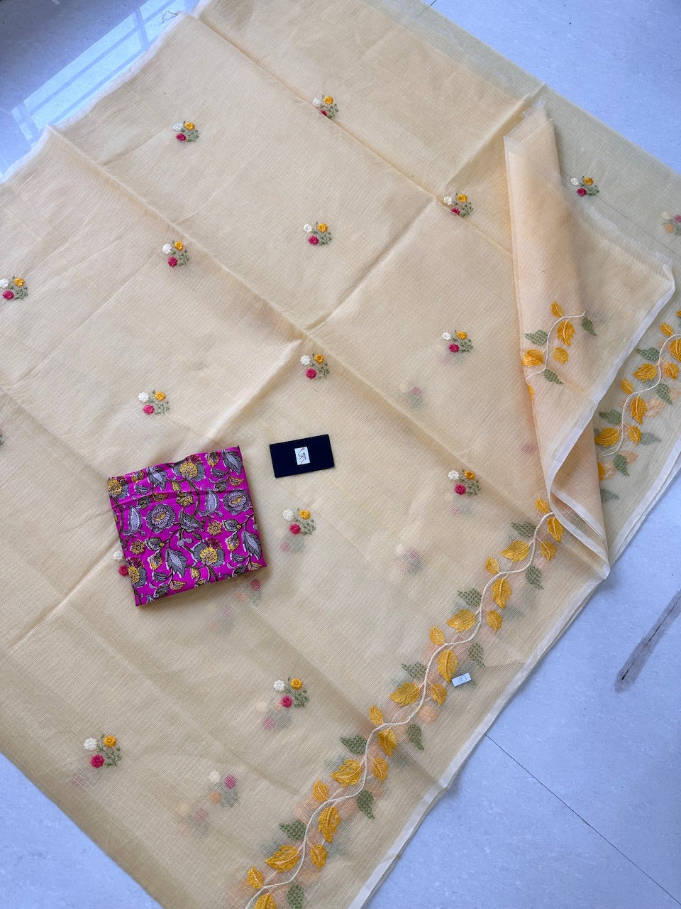 Embroidered Kota Cotton Doria Saree