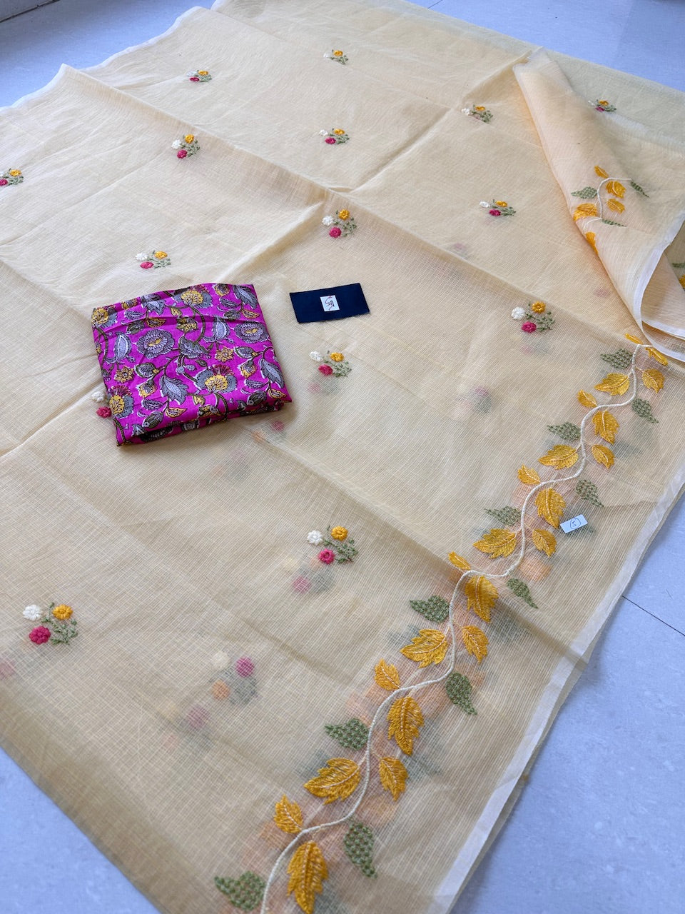 Embroidered Kota Cotton Doria Saree