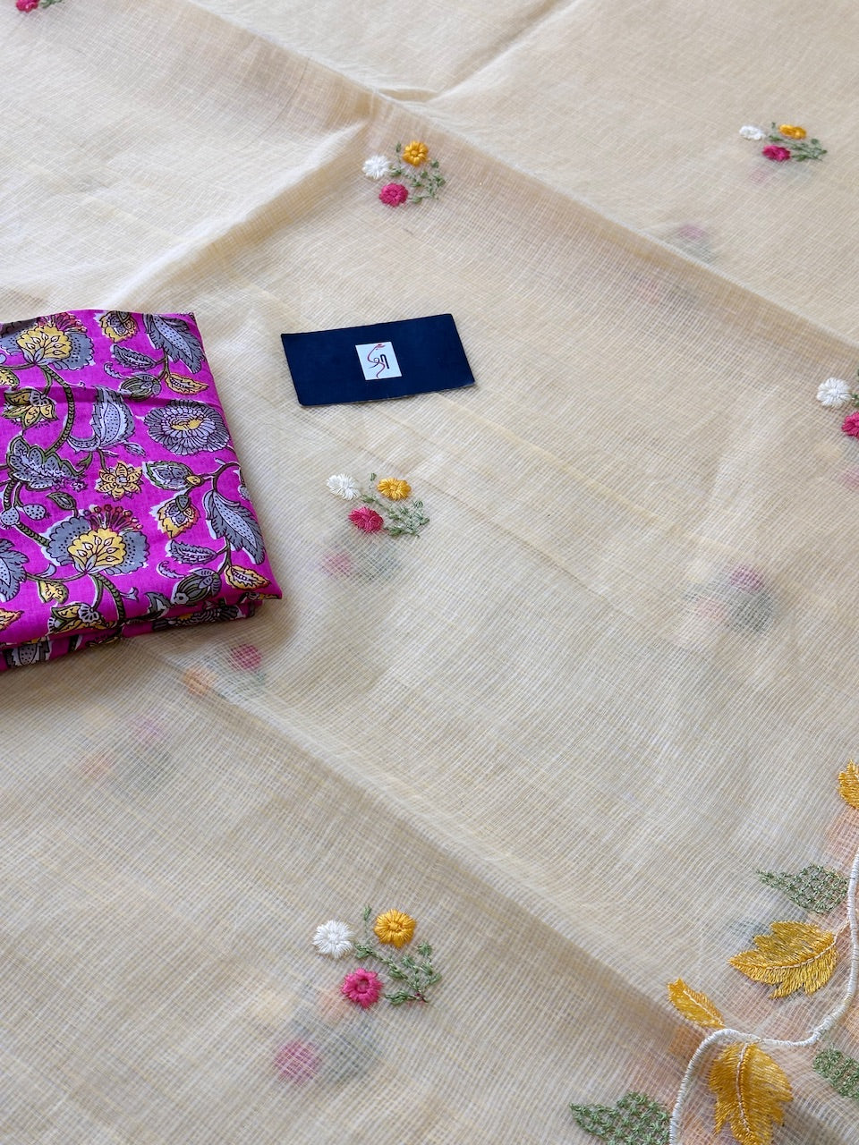 Embroidered Kota Cotton Doria Saree