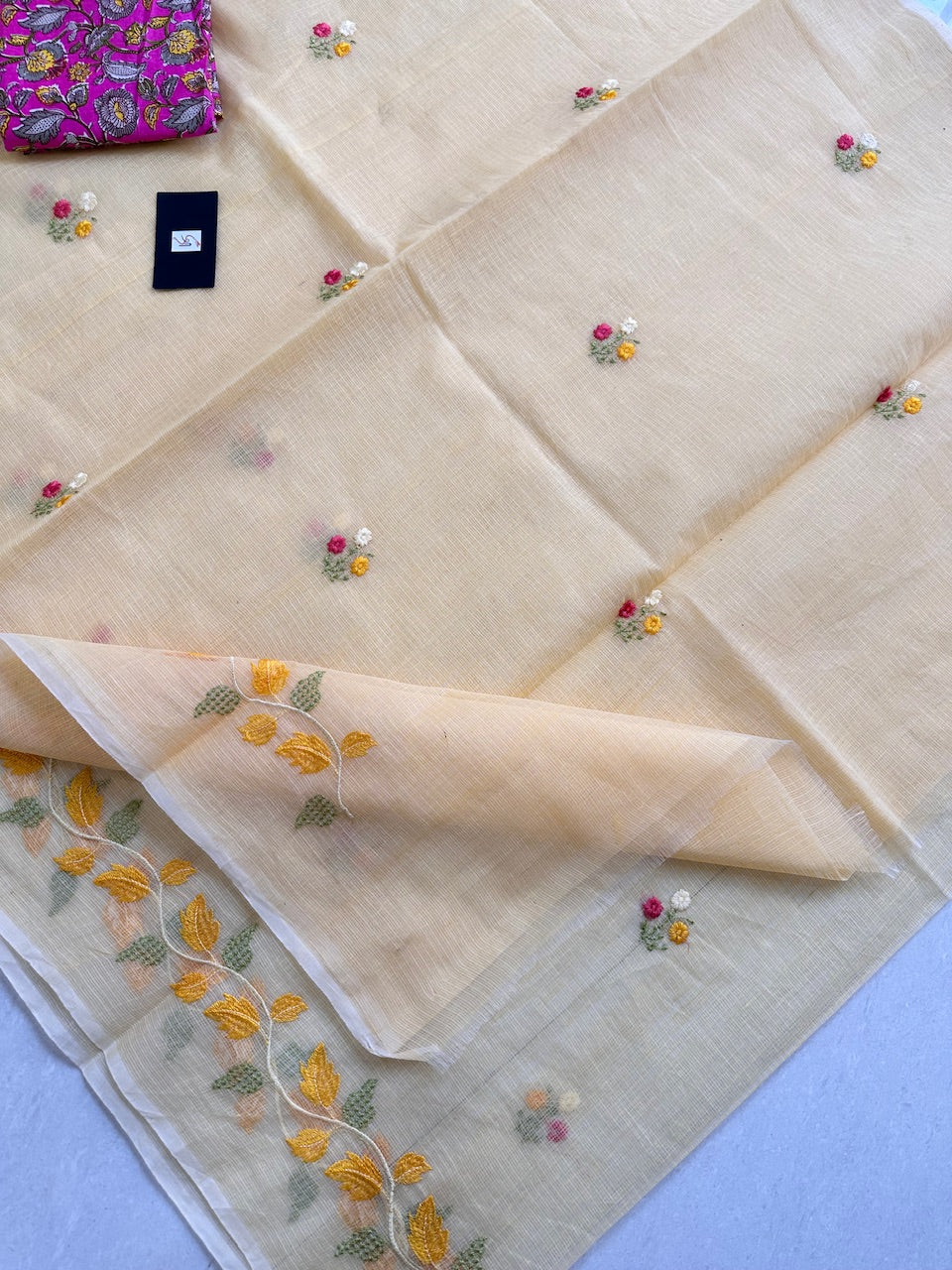 Embroidered Kota Cotton Doria Saree