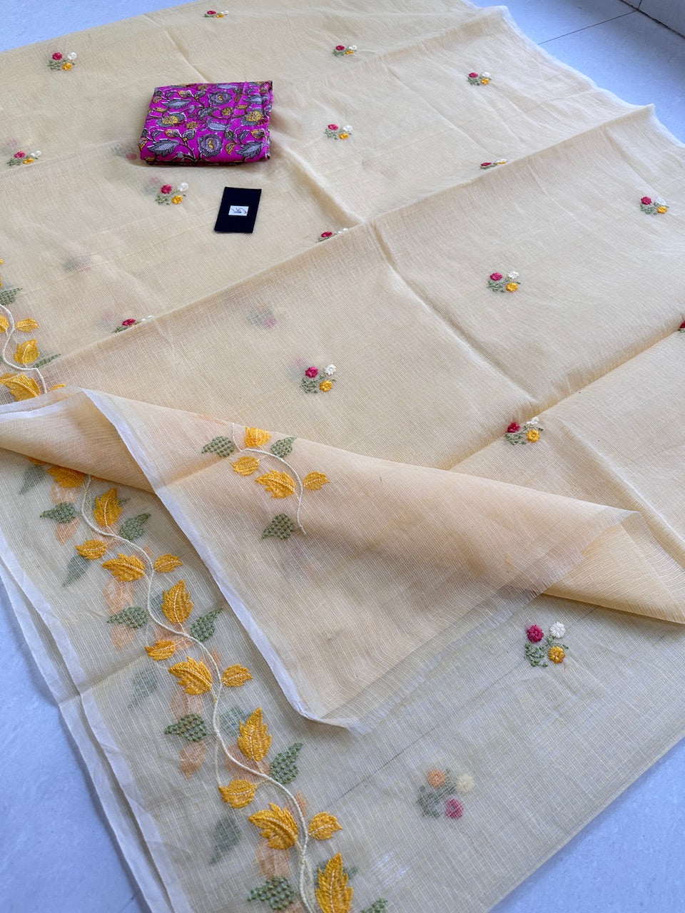 Embroidered Kota Cotton Doria Saree