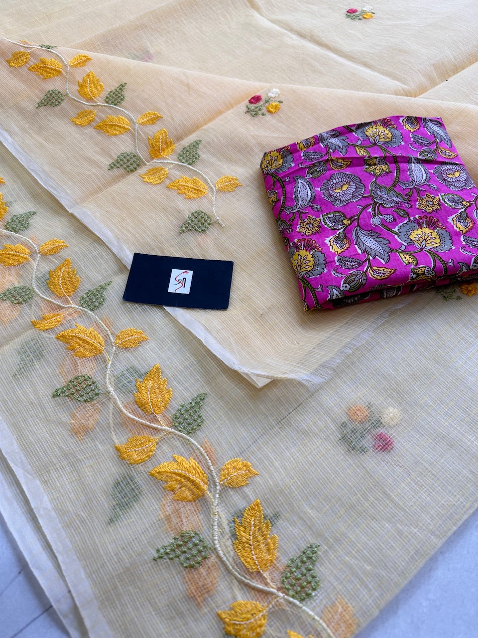 Embroidered Kota Cotton Doria Saree