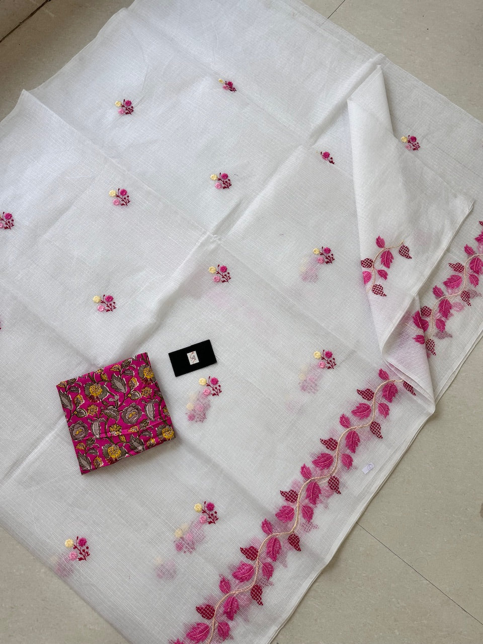 Embroidered Kota Cotton Doria Saree