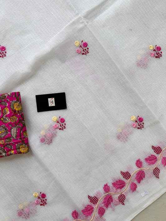 Embroidered Kota Cotton Doria Saree