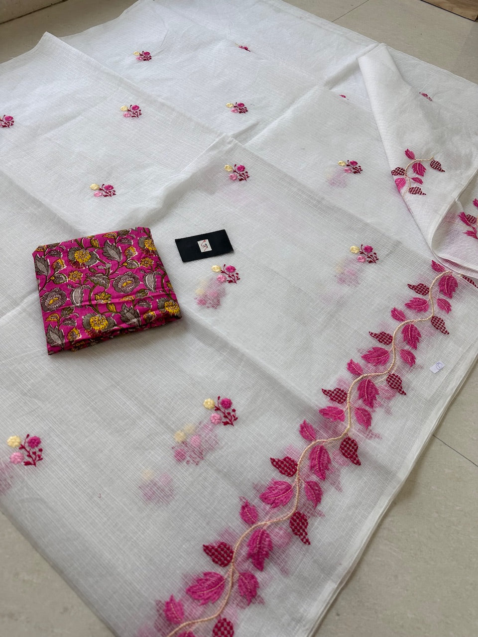 Embroidered Kota Cotton Doria Saree