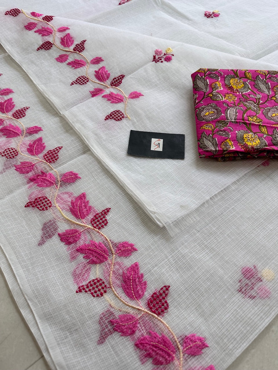 Embroidered Kota Cotton Doria Saree