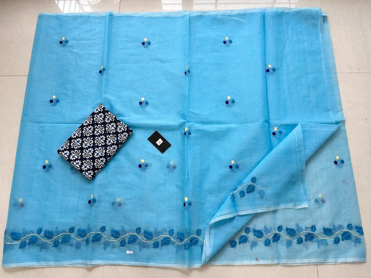 Embroidered Kota Cotton Doria Saree