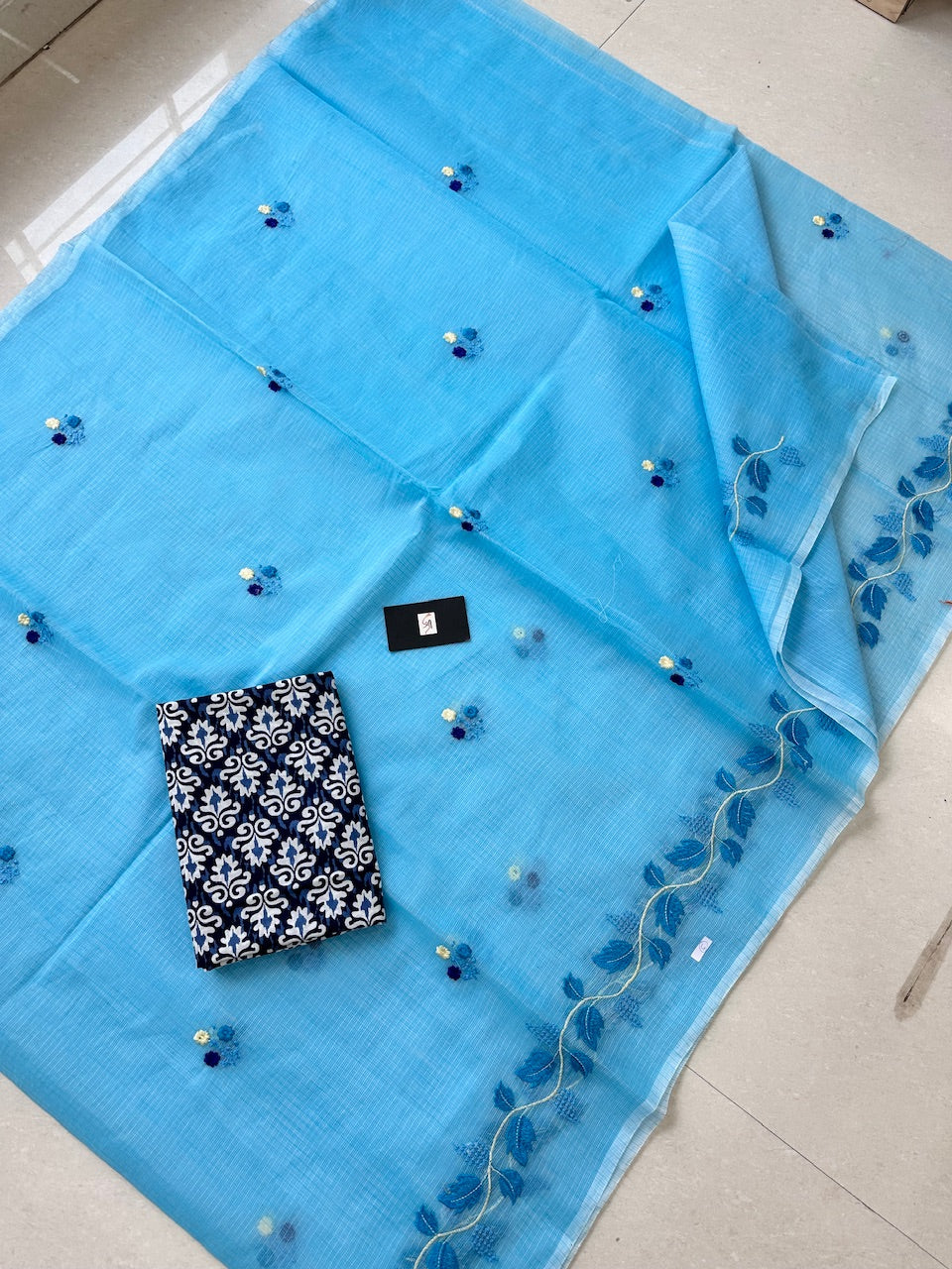 Embroidered Kota Cotton Doria Saree