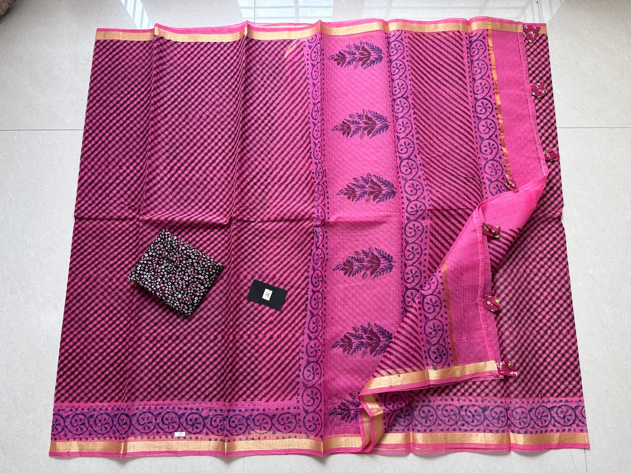 HandBlock Printed Kota Cotton Doria Saree