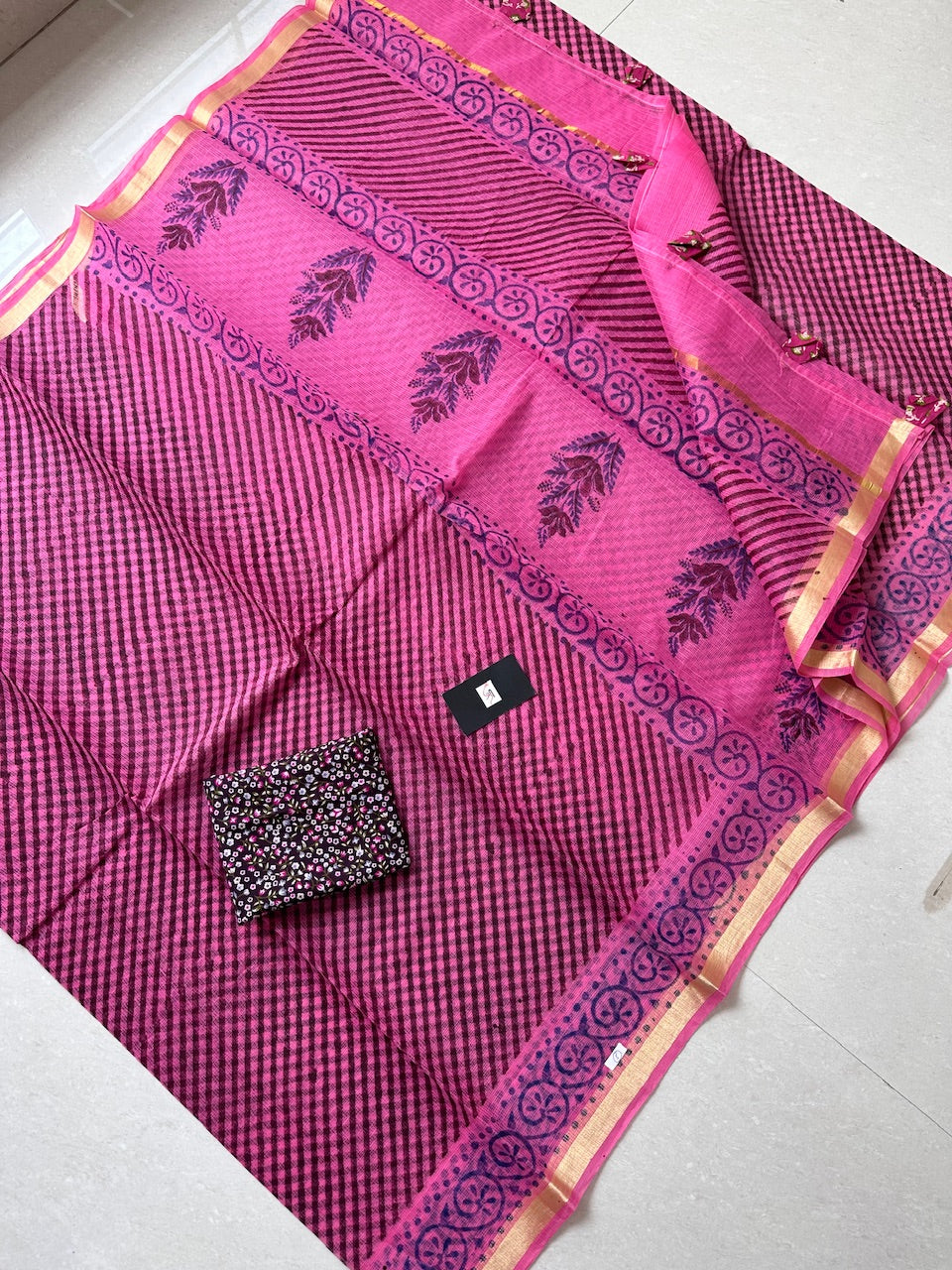 HandBlock Printed Kota Cotton Doria Saree