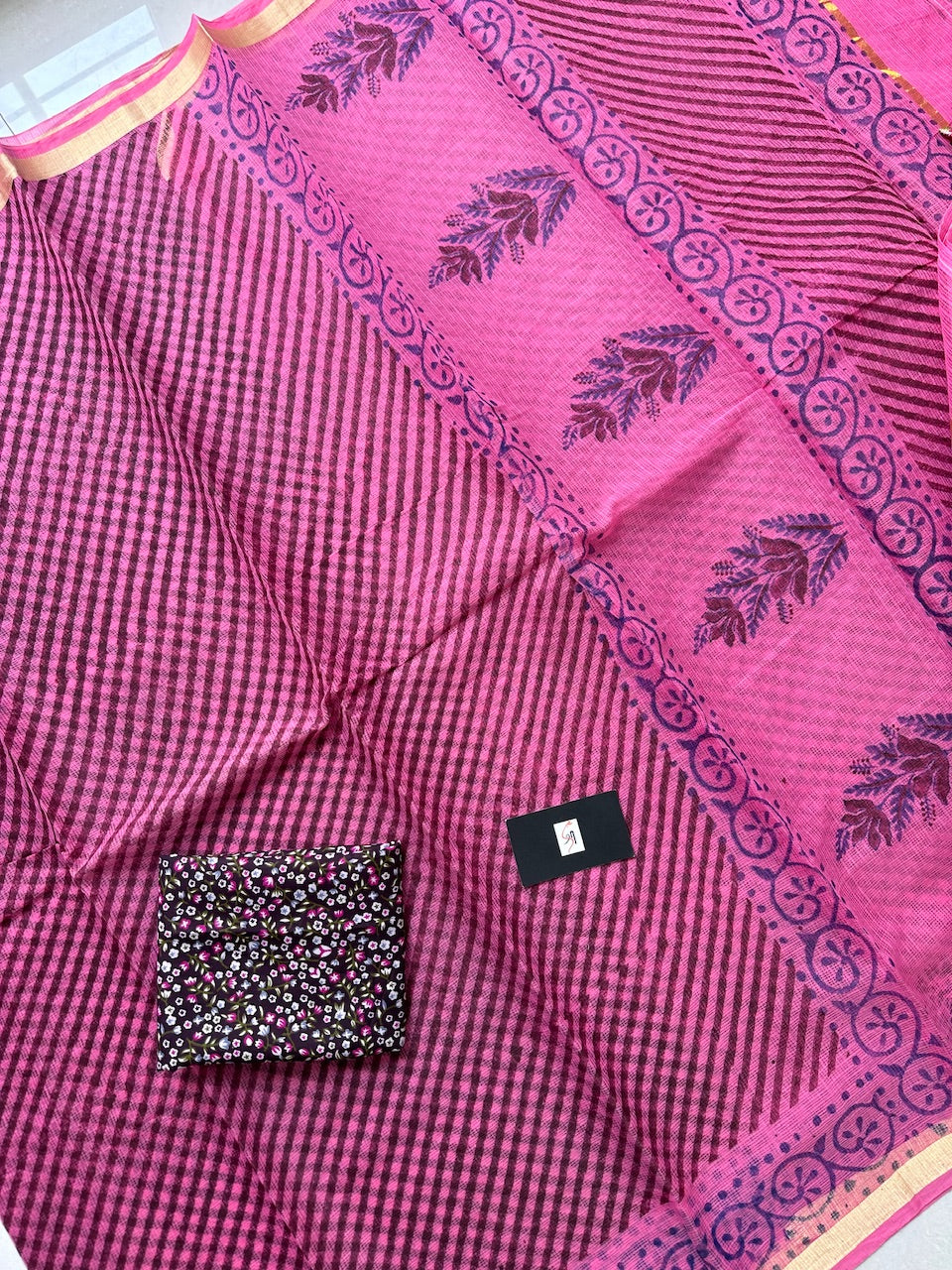 HandBlock Printed Kota Cotton Doria Saree