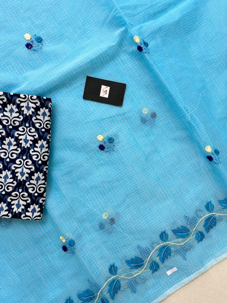 Embroidered Kota Cotton Doria Saree