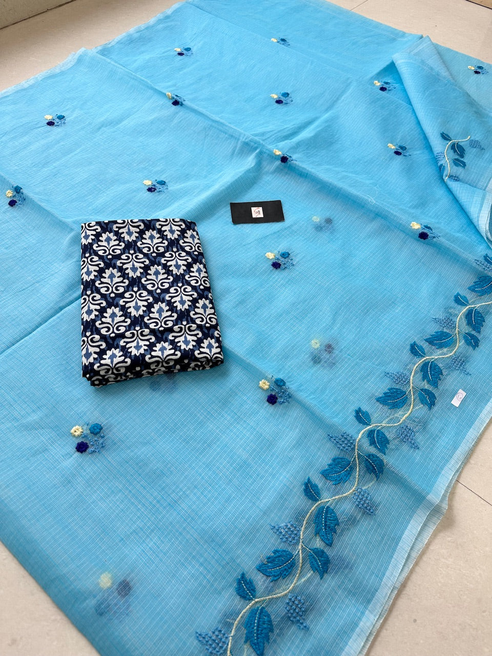 Embroidered Kota Cotton Doria Saree