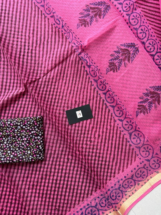 HandBlock Printed Kota Cotton Doria Saree