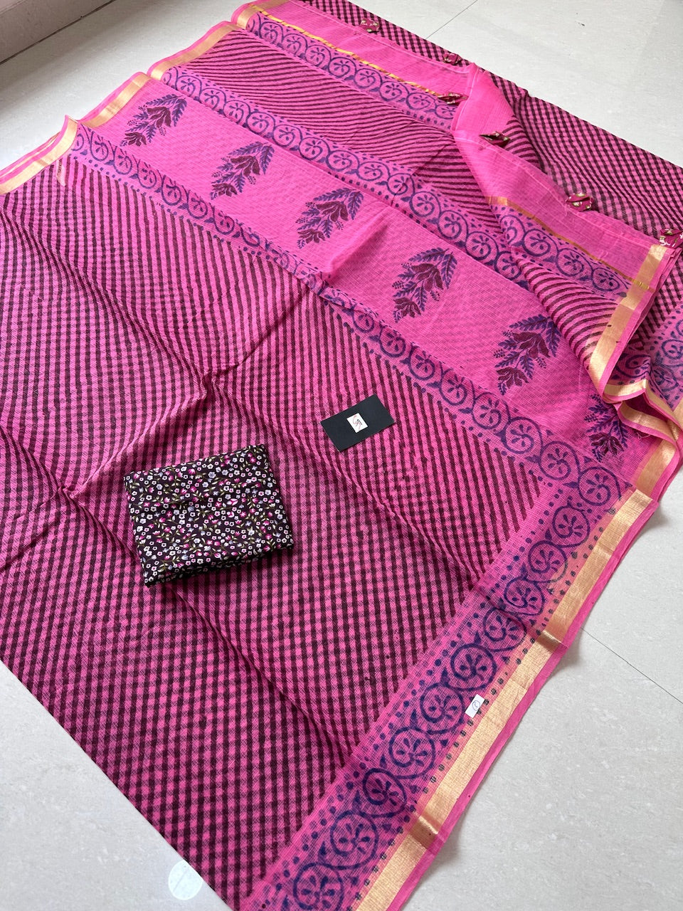 HandBlock Printed Kota Cotton Doria Saree