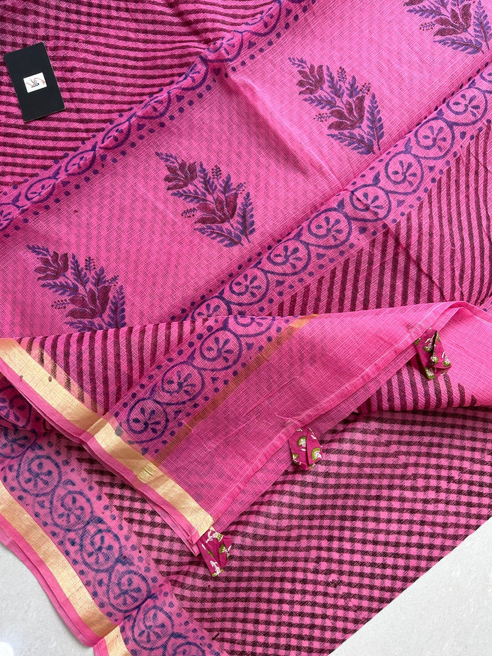 HandBlock Printed Kota Cotton Doria Saree