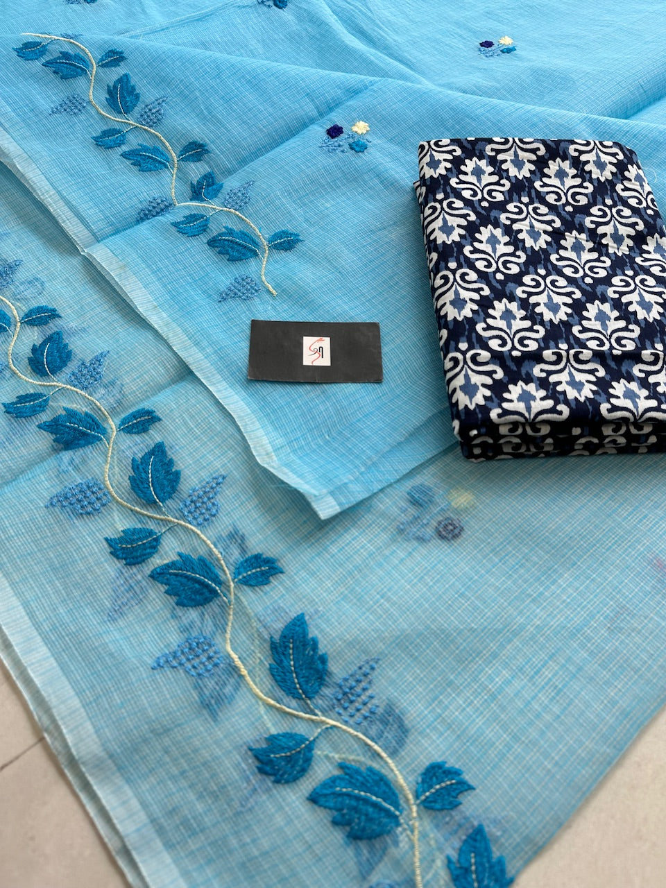 Embroidered Kota Cotton Doria Saree