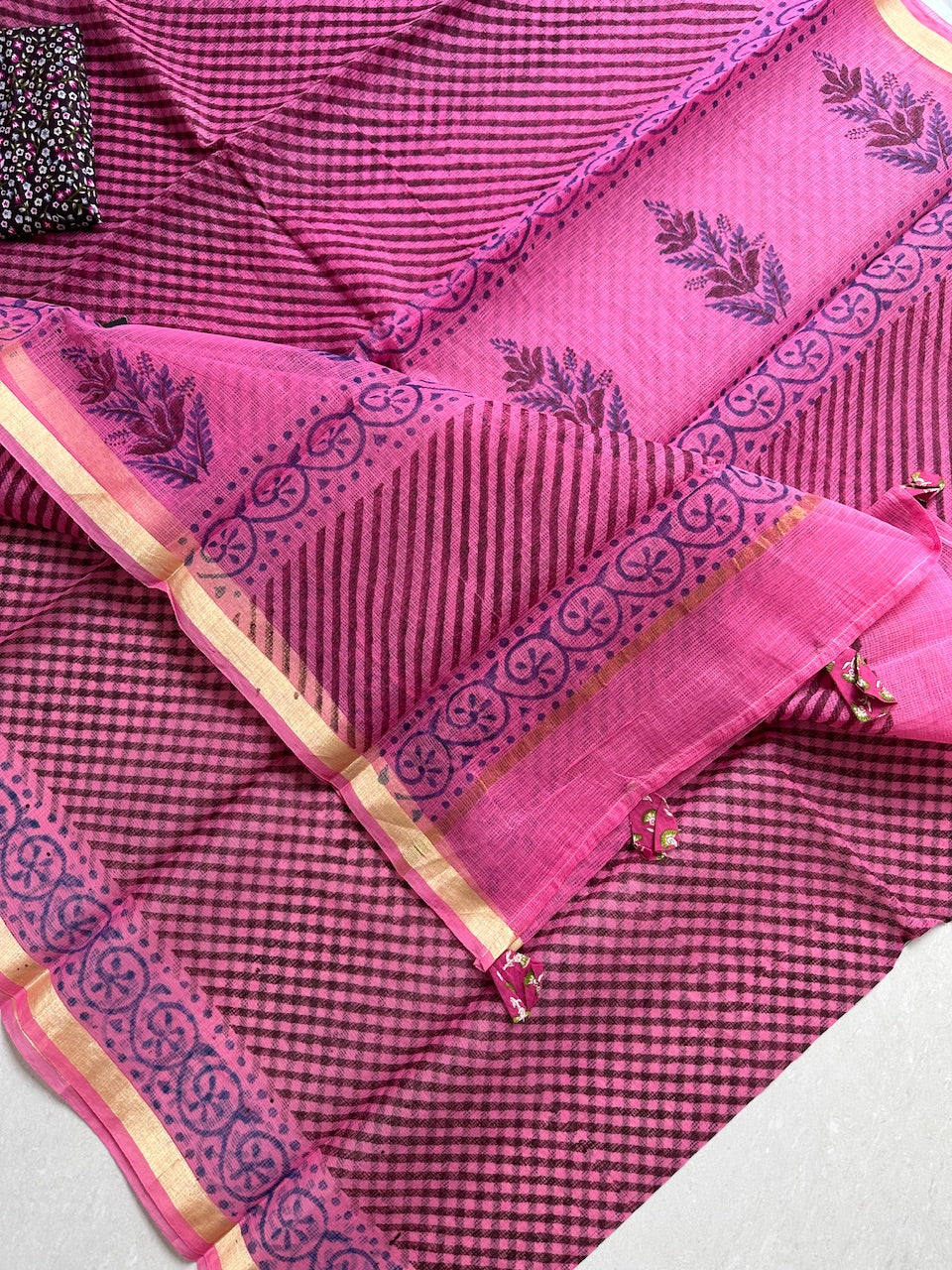 HandBlock Printed Kota Cotton Doria Saree