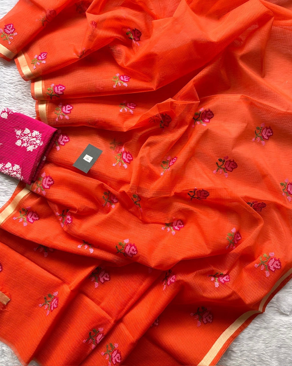 Embroidered Kota Cotton Doria Saree