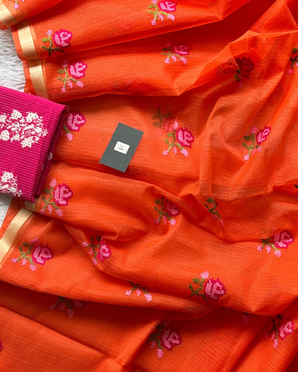 Embroidered Kota Cotton Doria Saree