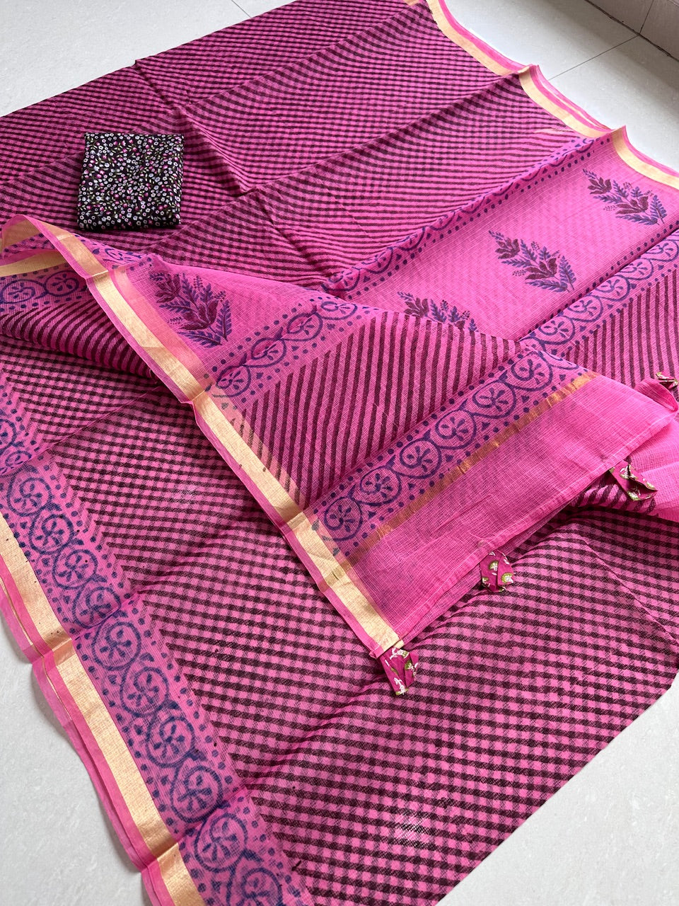 HandBlock Printed Kota Cotton Doria Saree