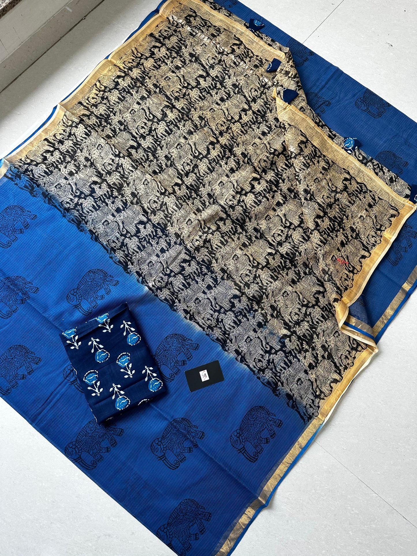 HandBlock Printed Pure Kota Cotton Doria Saree