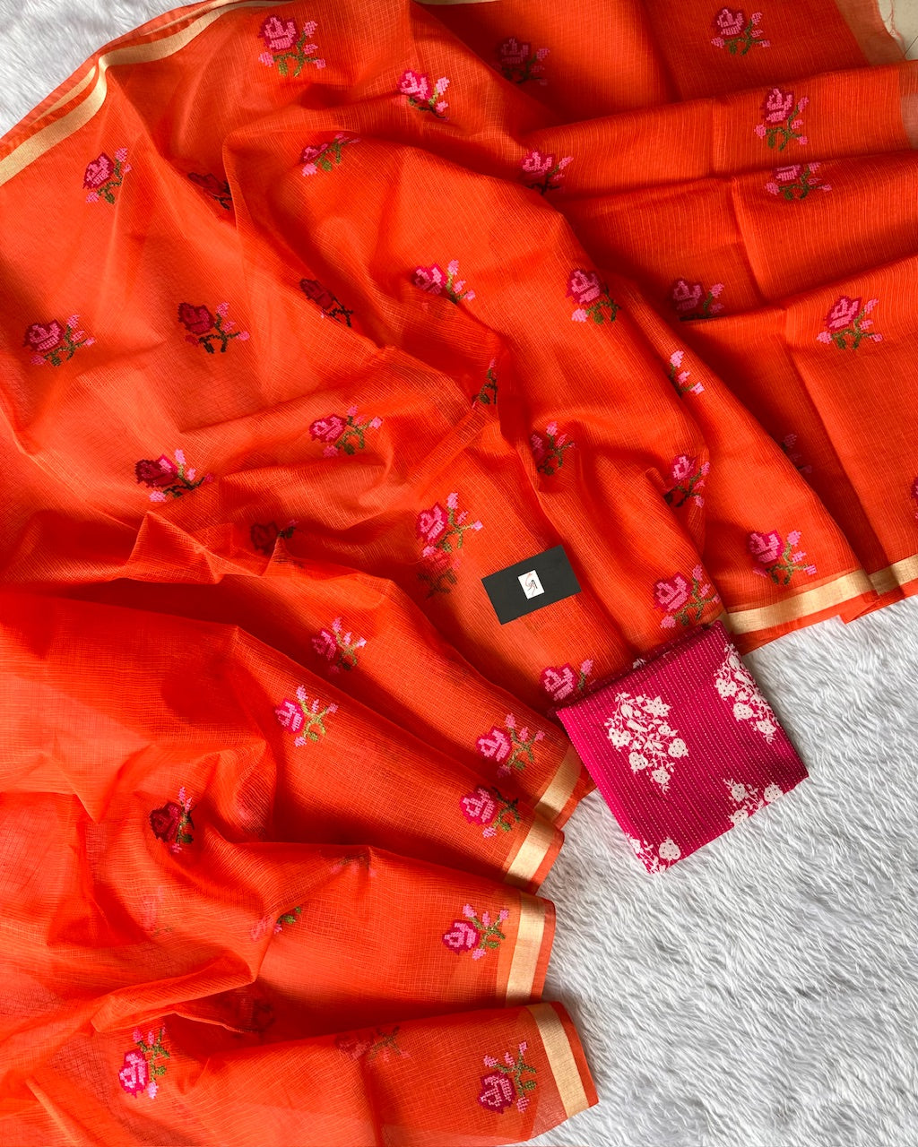 Embroidered Kota Cotton Doria Saree