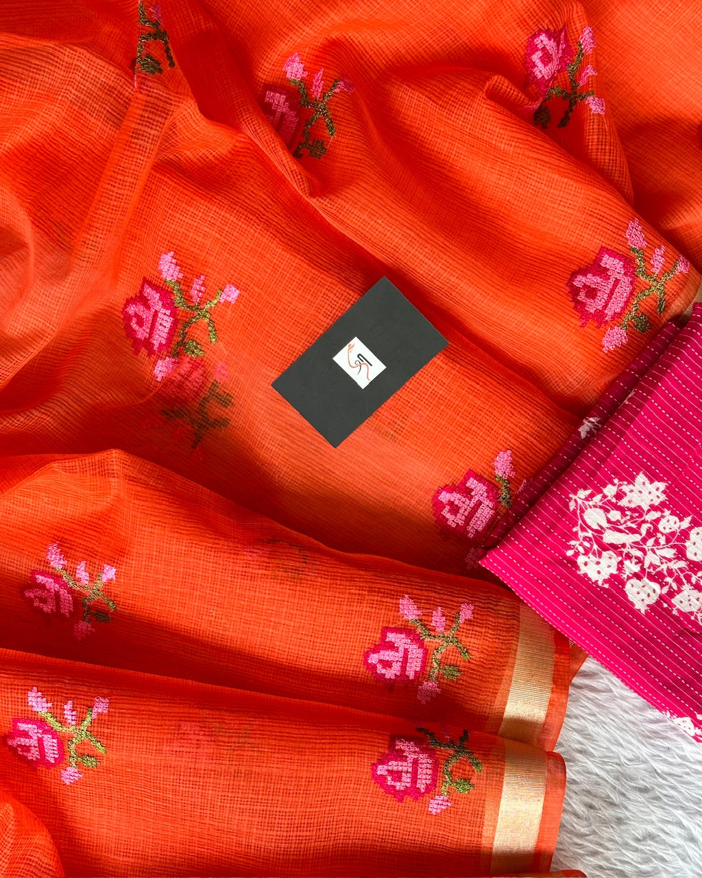 Embroidered Kota Cotton Doria Saree