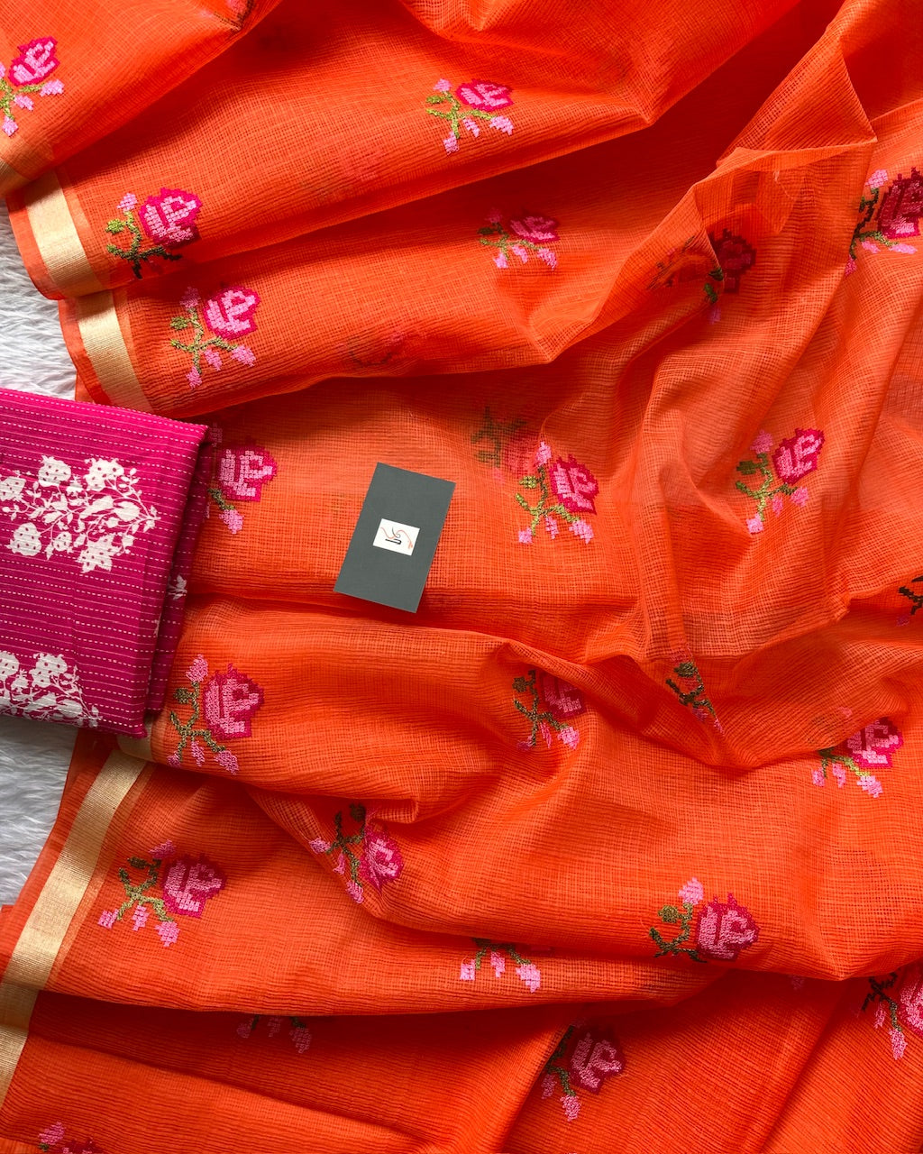 Embroidered Kota Cotton Doria Saree