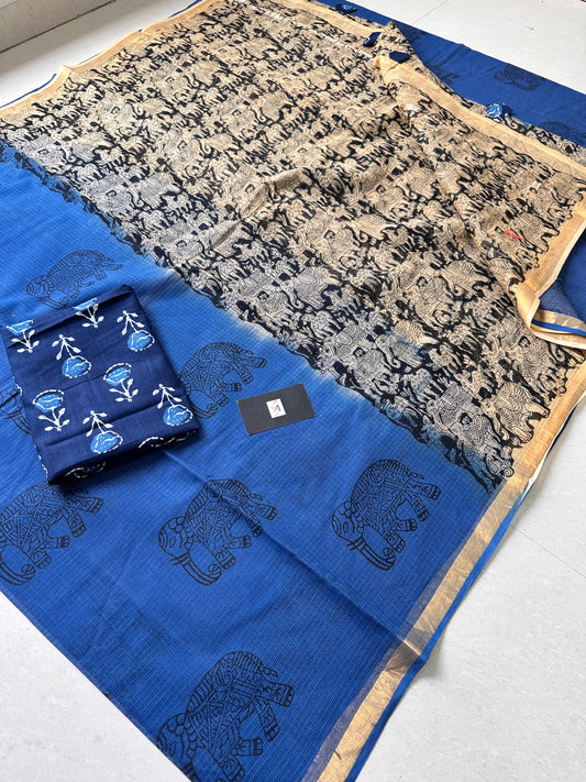 HandBlock Printed Pure Kota Cotton Doria Saree