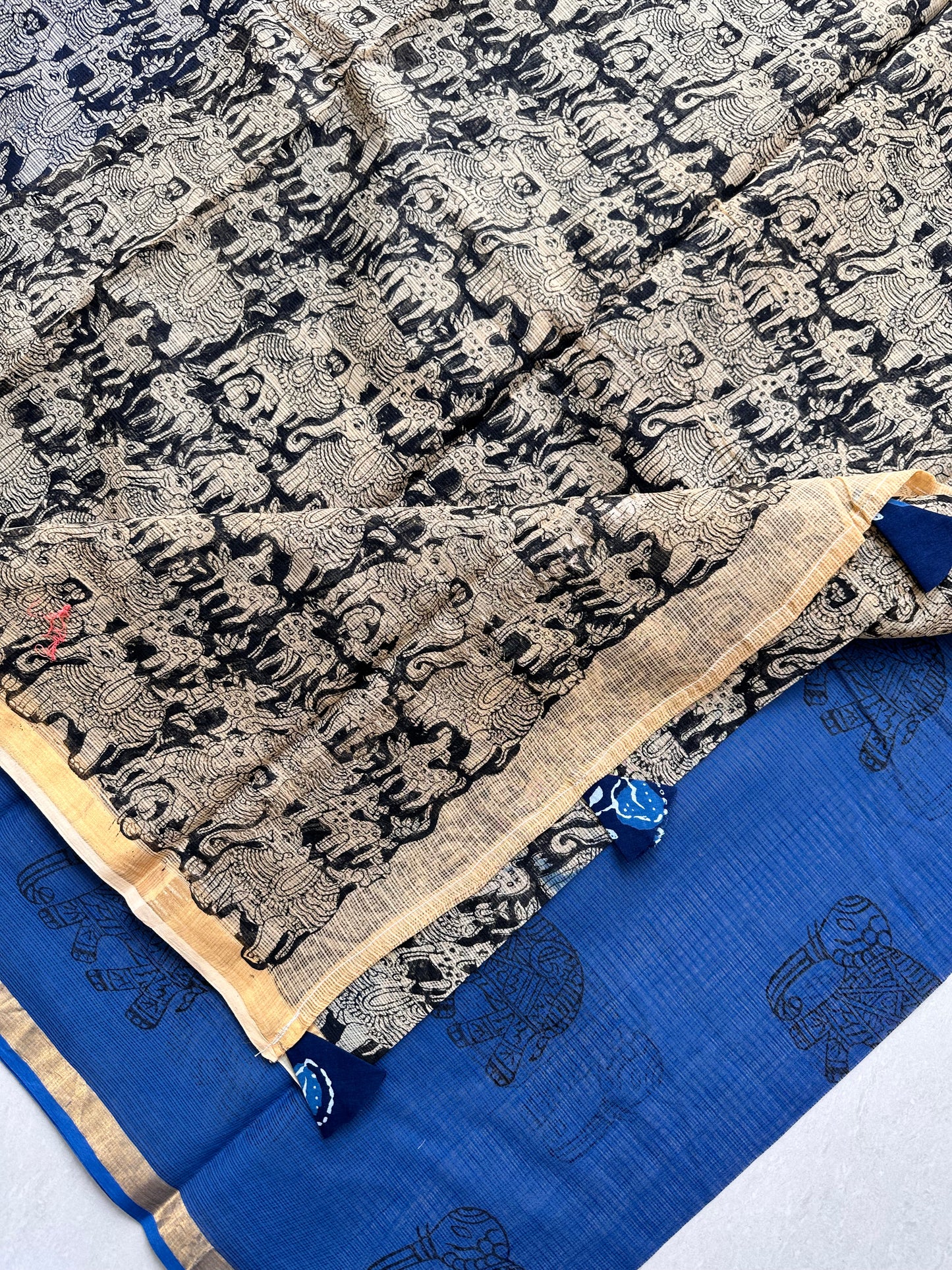 HandBlock Printed Pure Kota Cotton Doria Saree