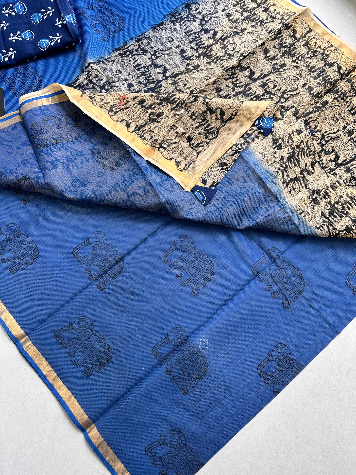 HandBlock Printed Pure Kota Cotton Doria Saree