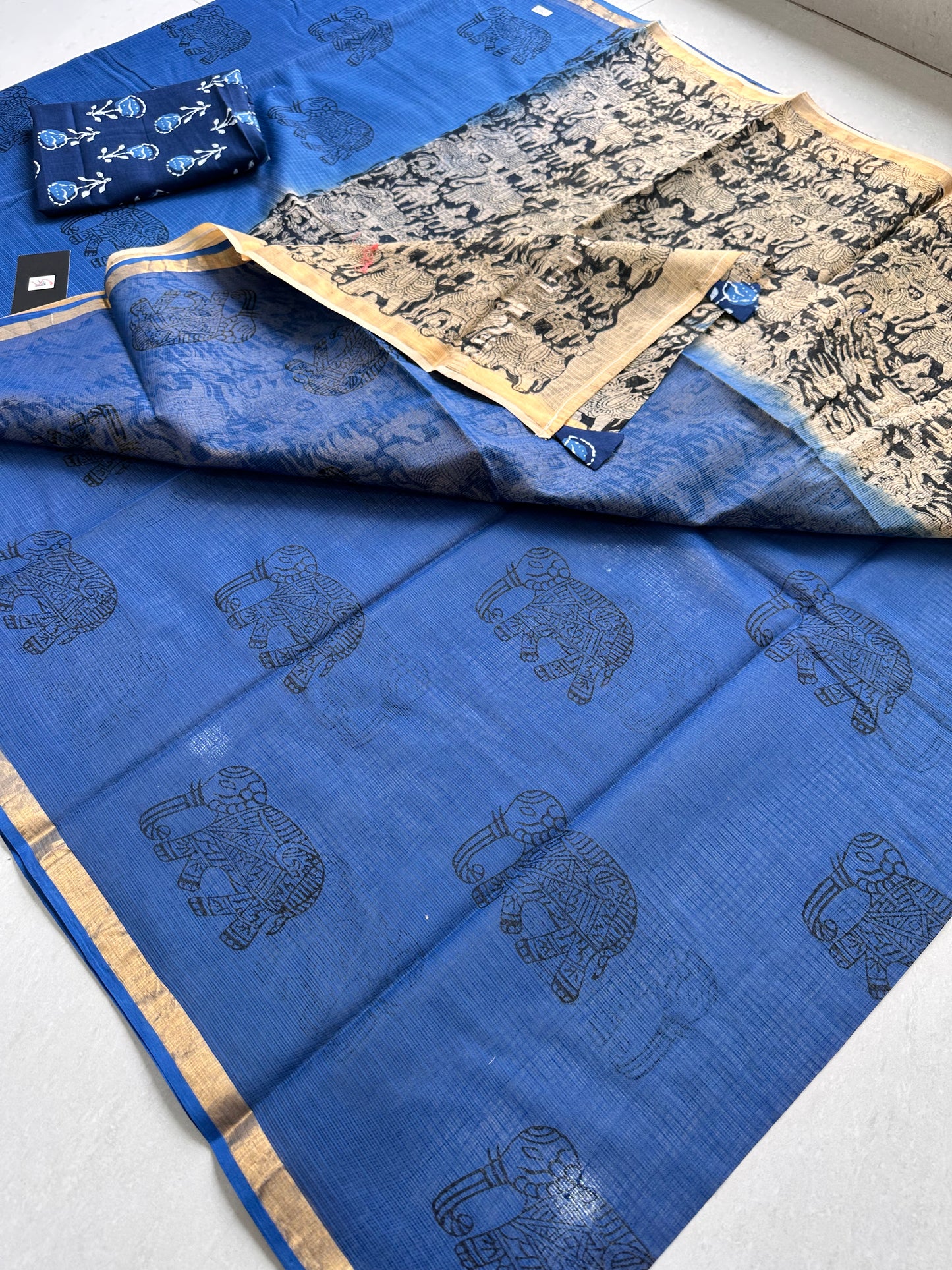 HandBlock Printed Pure Kota Cotton Doria Saree