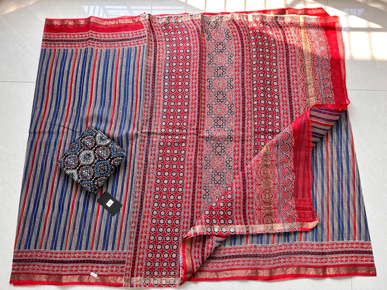 Pure HandBlock Printed Kota Cotton Doria Saree