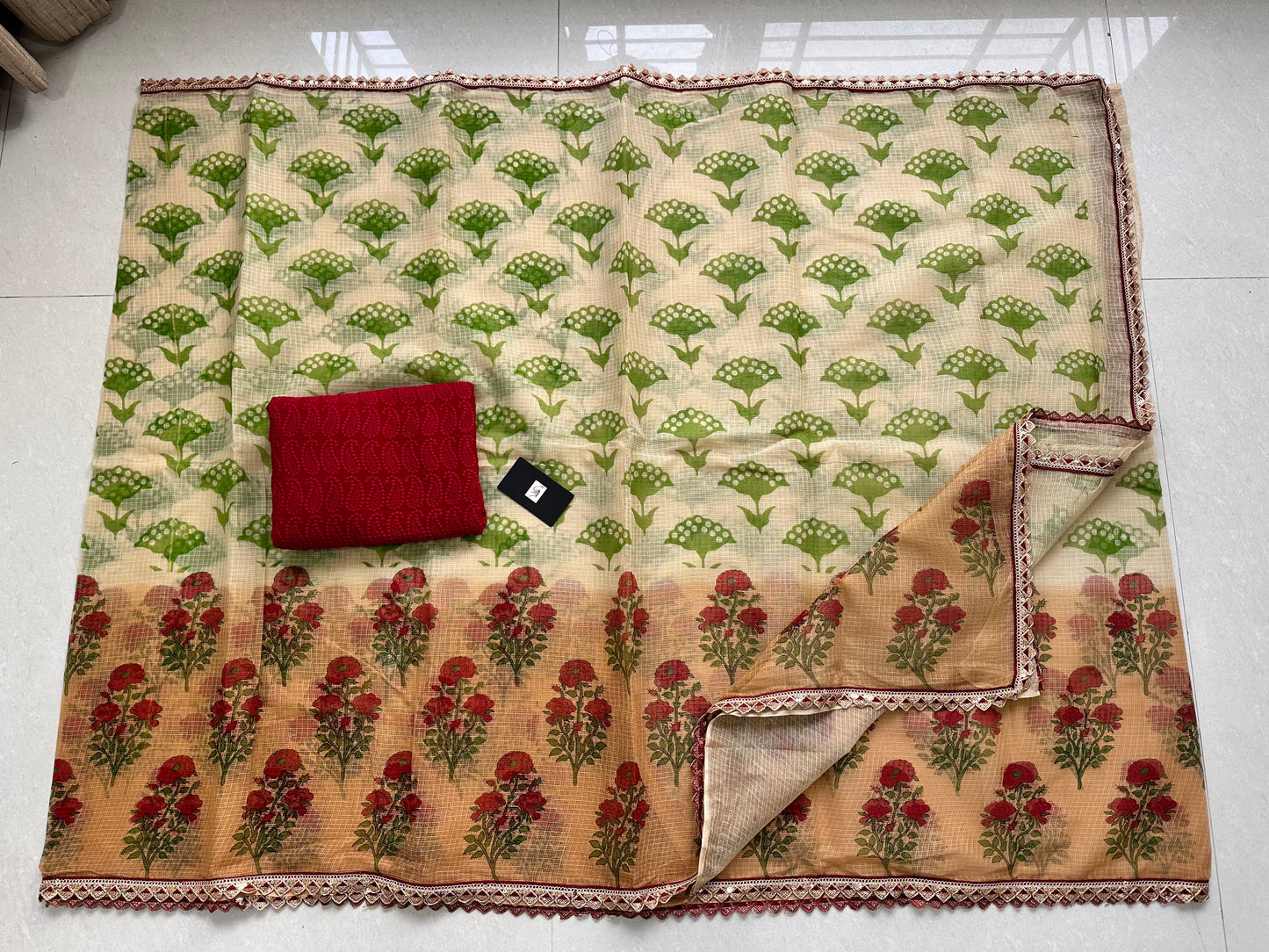 HandBlock Printed Pure Kota Cotton Doria Saree