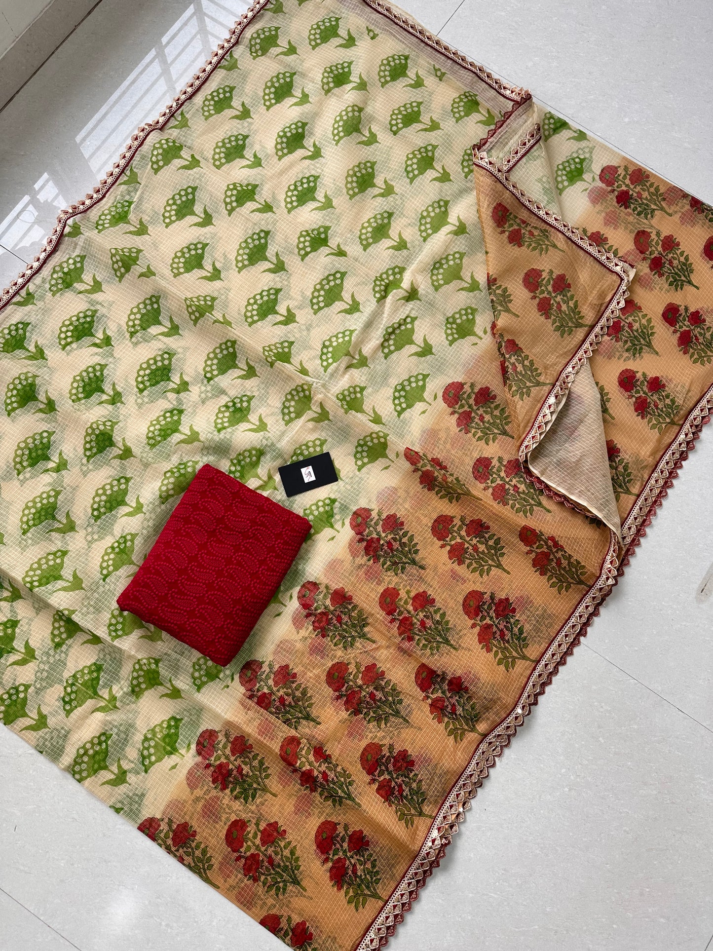 HandBlock Printed Pure Kota Cotton Doria Saree