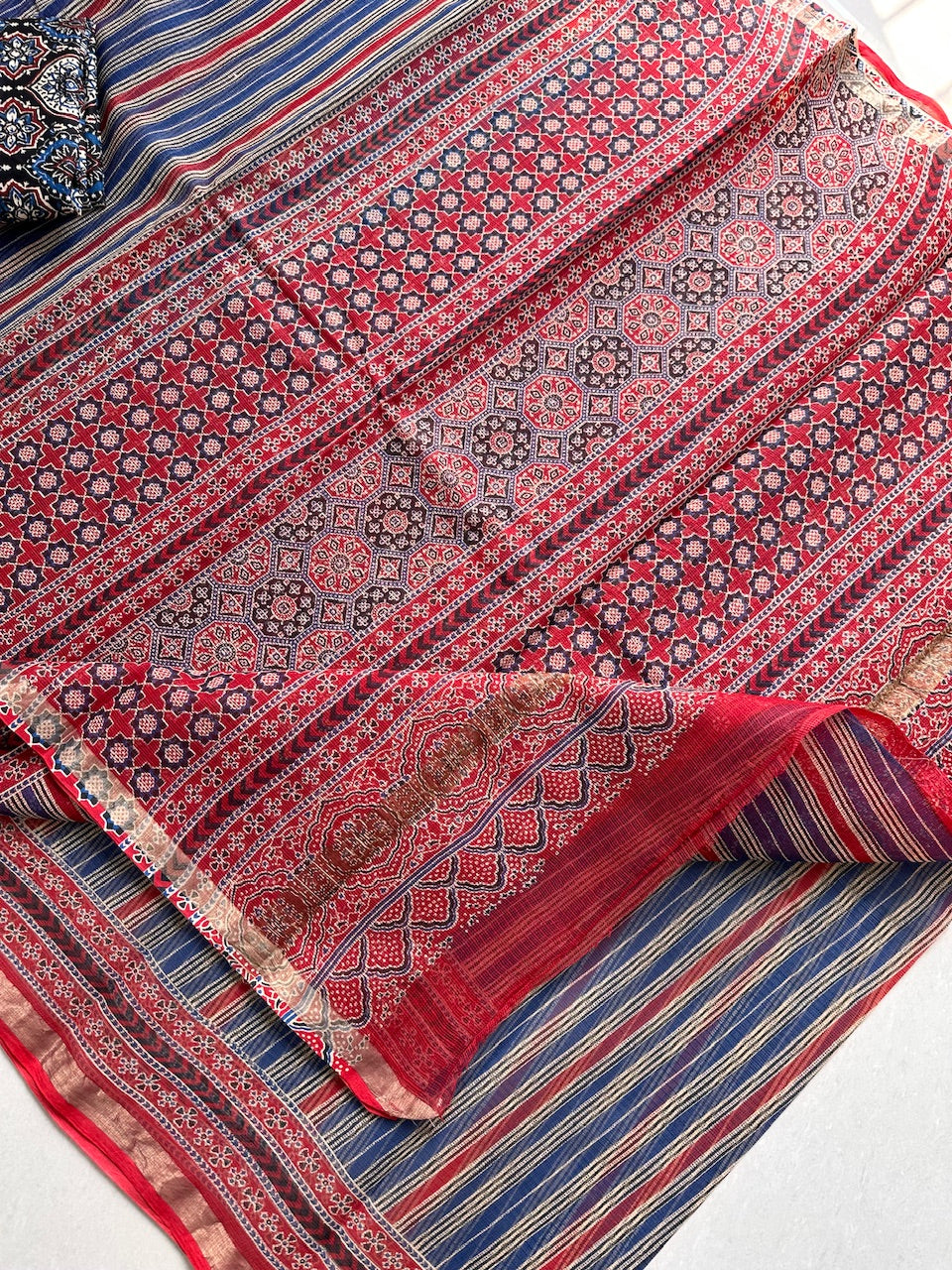 Pure HandBlock Printed Kota Cotton Doria Saree